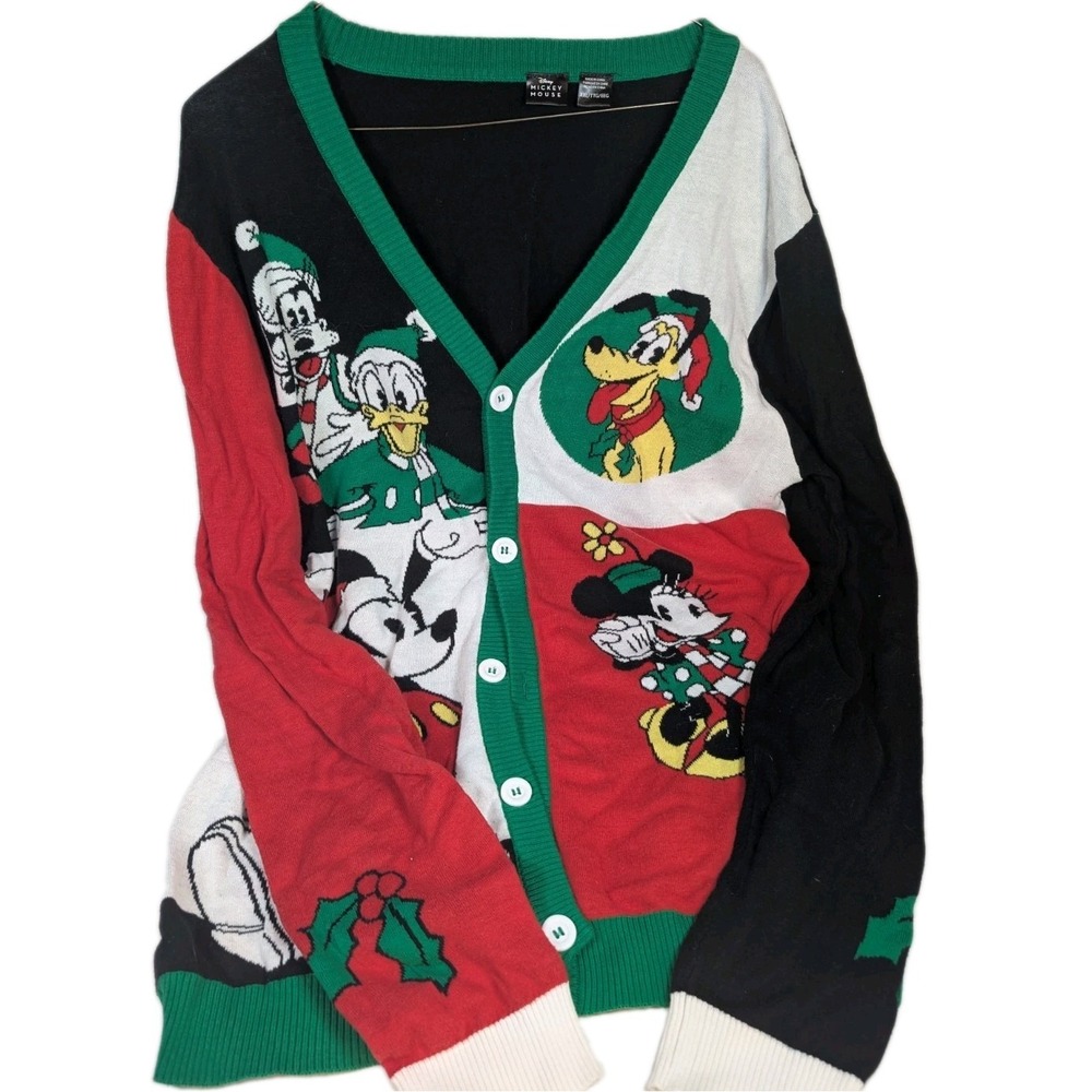 Disney Mickey Mouse Christmas Cardigan Sweater XXL 2XL Holiday Mickey Minnie